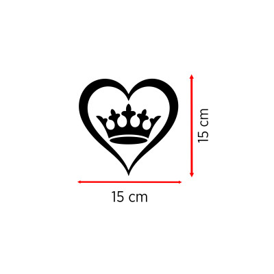 Taçlı Kalp Sticker - Minimal Kalp Taç Oto Sticker - Araç Cam Sticker 15x15cm