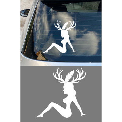 Geyik Kadın Sticker - Araba Motor Sticker - Kask Sticker 15x15cm