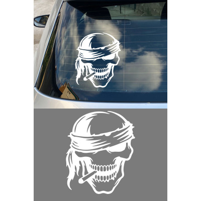 Kuru Kafa Sticker - Bandanalı Kafatası Oto Sticker - Araba Motor Kask Sticker 12x15cm