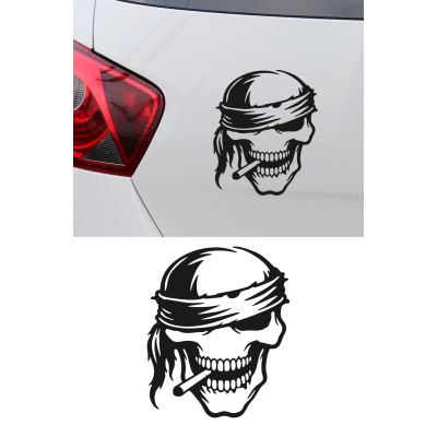 Kuru Kafa Sticker - Bandanalı Kafatası Oto Sticker - Araba Motor Kask Sticker 12x15cm