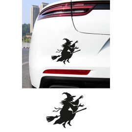Uçan Cadı Oto Sticker - Cadı Araba Sticker - Araç Sticker 15x13cm