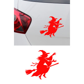 Uçan Cadı Oto Sticker - Cadı Araba Sticker - Araç Sticker 15x13cm
