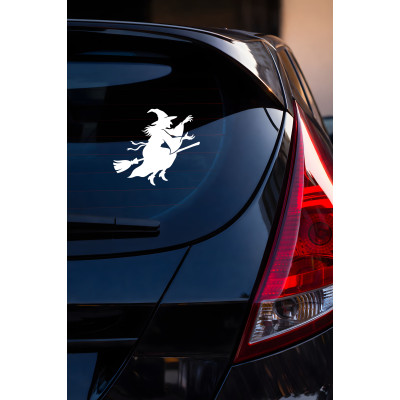 Uçan Cadı Oto Sticker - Cadı Araba Sticker - Araç Sticker 15x13cm