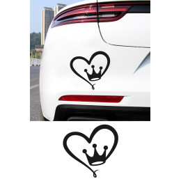 Kalp Taç Sticker - Kalp Oto Sticker - Araba Motor Kask Sticker 15x14cm