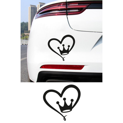 Kalp Taç Sticker - Kalp Oto Sticker - Araba Motor Kask Sticker 15x14cm