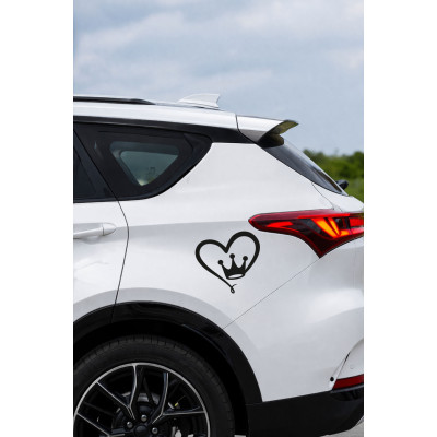 Kalp Taç Sticker - Kalp Oto Sticker - Araba Motor Kask Sticker 15x14cm
