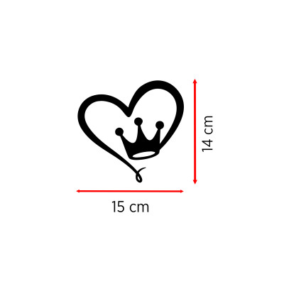 Kalp Taç Sticker - Kalp Oto Sticker - Araba Motor Kask Sticker 15x14cm