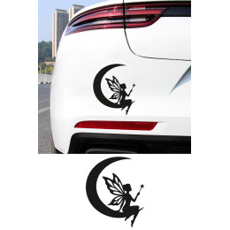 Peri Sticker - Ay Üstünde Peri Oto Sticker - Araba Motor Aksesuar Sticker 12x15cm