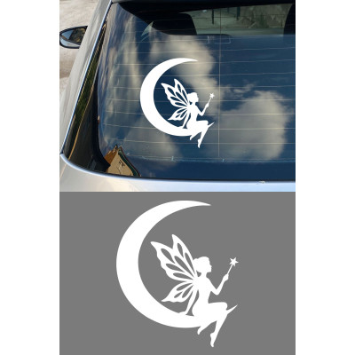 Peri Sticker - Ay Üstünde Peri Oto Sticker - Araba Motor Aksesuar Sticker 12x15cm