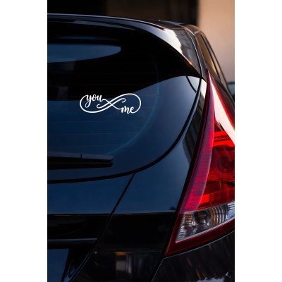 You & Me Yazılı Oto Sticker - Sonsuzluk İşareti Araba Motor Sticker 20x7cm