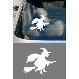 Uçan Cadı Sticker - Cadı Figürlü Araç Sticker - Araba Motor Sticker Etiket 15x12cm