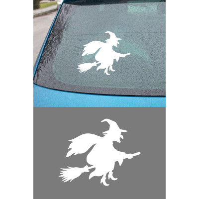 Uçan Cadı Sticker - Cadı Figürlü Araç Sticker - Araba Motor Sticker Etiket 15x12cm