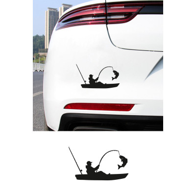 Kayıkta Balık Tutan Adam Sticker – Araba Cam Kaput Sticker 15x8cm