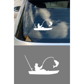 Kayıkta Balık Tutan Adam Sticker – Araba Cam Kaput Sticker 15x8cm