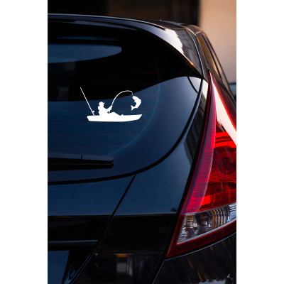 Kayıkta Balık Tutan Adam Sticker – Araba Cam Kaput Sticker 15x8cm