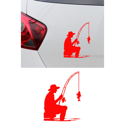 Balık Tutan Adam Sticker - Balıkçı Araç Sticker - Araba Motor Sticker 11x15cm