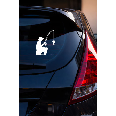 Balık Tutan Adam Sticker - Balıkçı Araç Sticker - Araba Motor Sticker 11x15cm