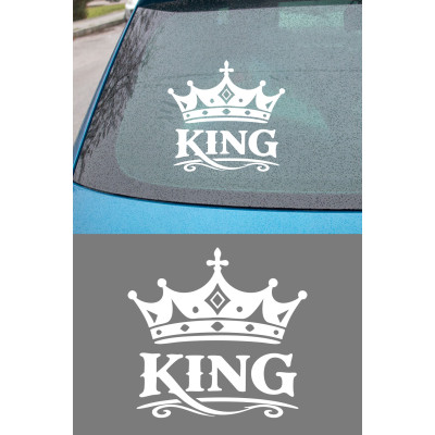 King Yazılı Taç Oto Sticker - Kral Temalı Araba Motor Sticker 15x14cm