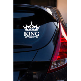 King Yazılı Taç Oto Sticker - Kral Temalı Araba Motor Sticker 15x14cm
