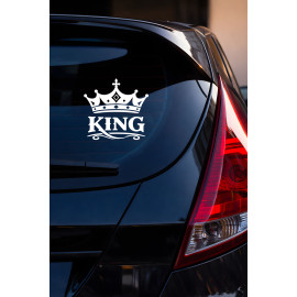 King Yazılı Taç Oto Sticker - Kral Temalı Araba Motor Sticker 15x14cm