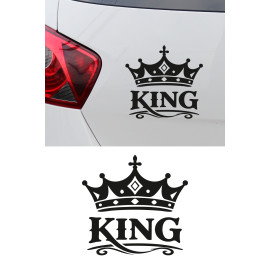 King Yazılı Taç Oto Sticker - Kral Temalı Araba Motor Sticker 15x14cm
