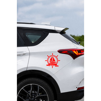 Yelkenli ve Gemi Dümeni Oto Sticker - Denizci Tarzı Araç Sticker 15x15cm