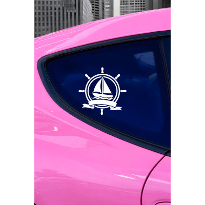 Yelkenli ve Gemi Dümeni Oto Sticker - Denizci Tarzı Araç Sticker 15x15cm