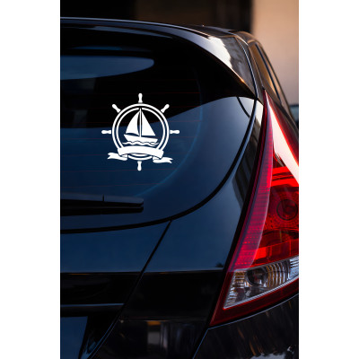 Yelkenli ve Gemi Dümeni Oto Sticker - Denizci Tarzı Araç Sticker 15x15cm