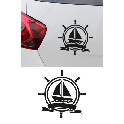 Yelkenli ve Gemi Dümeni Oto Sticker - Denizci Tarzı Araç Sticker 15x15cm Yelkenli ve Gemi Dümeni Oto Sticker - Denizci Tarzı Araç Sticker 15x15cm