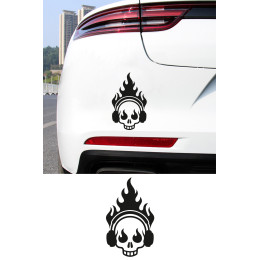 Alevli Kafatası Araç Sticker - DJ Kurukafa Oto Sticker - Motor Sticker 9x15cm
