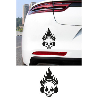 Alevli Kafatası Araç Sticker - DJ Kurukafa Oto Sticker - Motor Sticker 9x15cm