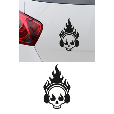 Alevli Kafatası Araç Sticker - DJ Kurukafa Oto Sticker - Motor Sticker 9x15cm