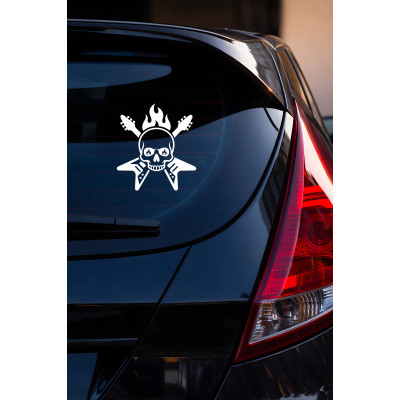Alevli Kurukafa Sticker - Rock N Roll Kurukafa Oto Sticker - Motor Sticker 14x15cm