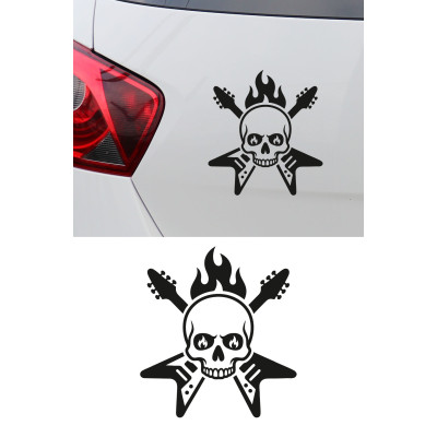 Alevli Kurukafa Sticker - Rock N Roll Kurukafa Oto Sticker - Motor Sticker 14x15cm