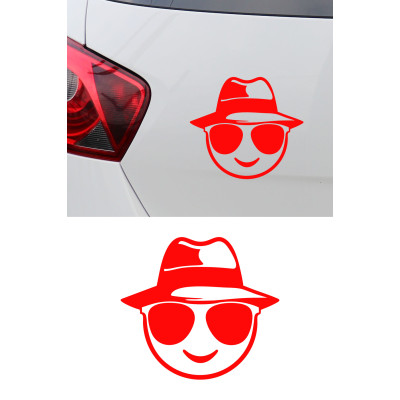 Gözlüklü Emoji Araç Sticker - Emoji Figürlü Motor Oto Sticker 15x13cm