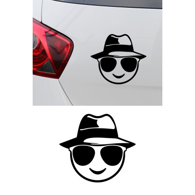Gözlüklü Emoji Araç Sticker - Emoji Figürlü Motor Oto Sticker 15x13cm