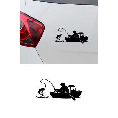 Balıkçı Sticker – Balık Avı ve Tekne Figürlü Oto Sticker 15x8cm