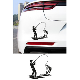 Balıkçı Araba Stickerı – Olta ile Balık Avı Oto Sticker - Araba Motor Oto Sticker 15x14cm