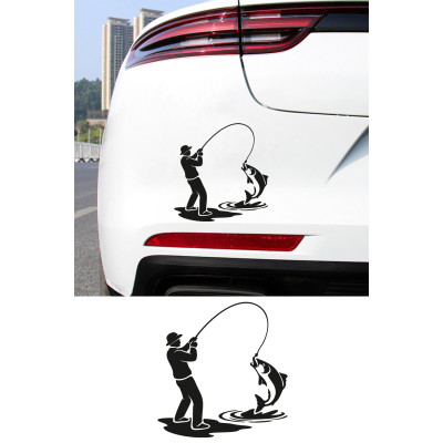 Balıkçı Araba Stickerı – Olta ile Balık Avı Oto Sticker - Araba Motor Oto Sticker 15x14cm