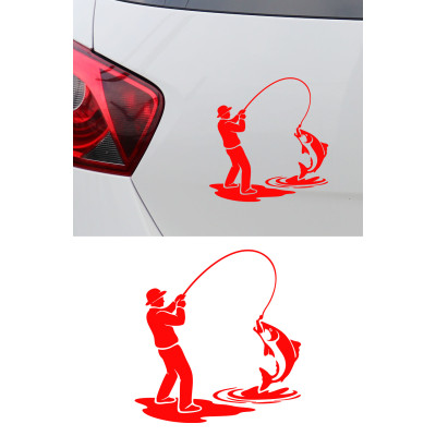 Balıkçı Araba Stickerı – Olta ile Balık Avı Oto Sticker - Araba Motor Oto Sticker 15x14cm
