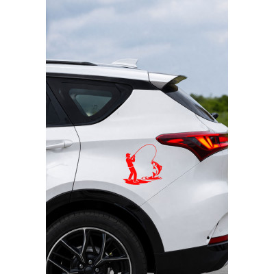 Balıkçı Araba Stickerı – Olta ile Balık Avı Oto Sticker - Araba Motor Oto Sticker 15x14cm
