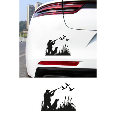 Avcı Sticker – Kuş ve Köpek Figürlü Sticker - Araba Motor Oto Sticker 15x13cm
