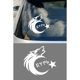 Türk Motifli Bozkurt Ay Yıldız Sticker - Türk Bayrağı Araba Motor Sticker 15x13cm
