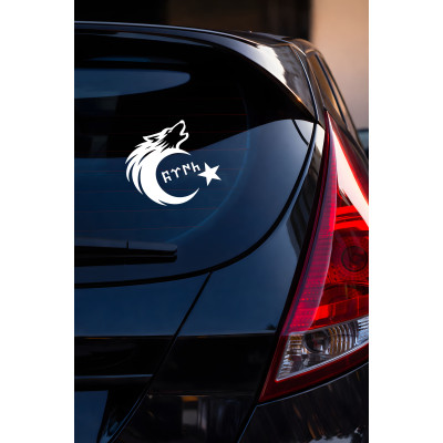 Türk Motifli Bozkurt Ay Yıldız Sticker - Türk Bayrağı Araba Motor Sticker 15x13cm