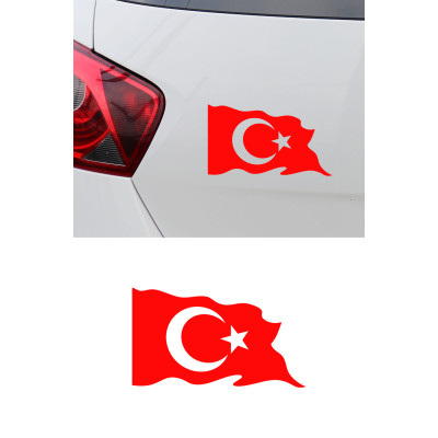Türk Bayrağı Oto Sticker - Ay Yıldız Araç Cam Sticker - Dalgalı Türk Bayrağı 15x9cm