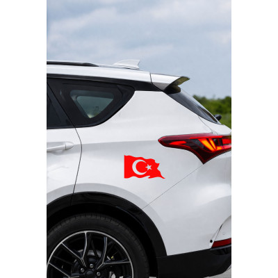 Türk Bayrağı Oto Sticker - Ay Yıldız Araç Cam Sticker - Dalgalı Türk Bayrağı 15x9cm