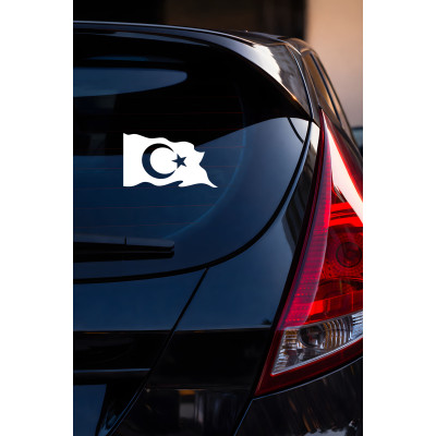 Türk Bayrağı Oto Sticker - Ay Yıldız Araç Cam Sticker - Dalgalı Türk Bayrağı 15x9cm