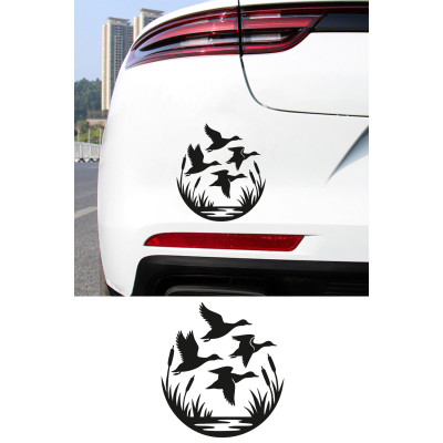 Sazlık ve Ördek Figürlü Oto Sticker - Ördek Sürüsü Araç Sticker 14x15cm