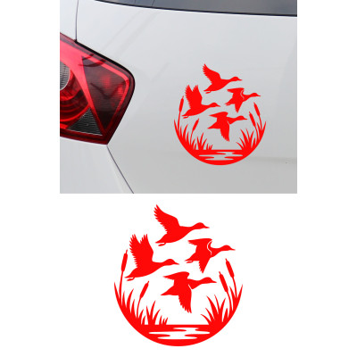 Sazlık ve Ördek Figürlü Oto Sticker - Ördek Sürüsü Araç Sticker 14x15cm