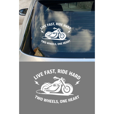 Motorcu Sticker - Biker Motorcycle Araç Motor Sticker - Live Fast Ride Hard Sticker 15x11cm